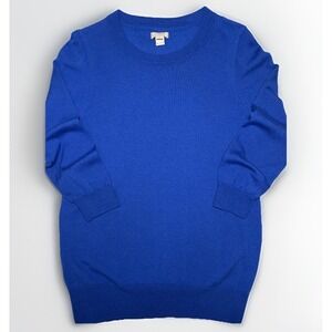 J Crew Women's Blue 100% Merino Wool Sweater Size Medium Lightweight Crewneck